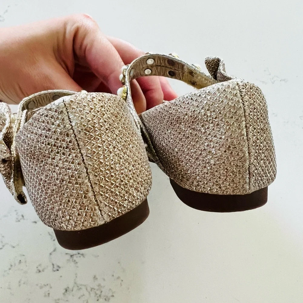 PANDANINJA Ankle strap gold glitter ballet flats size 6